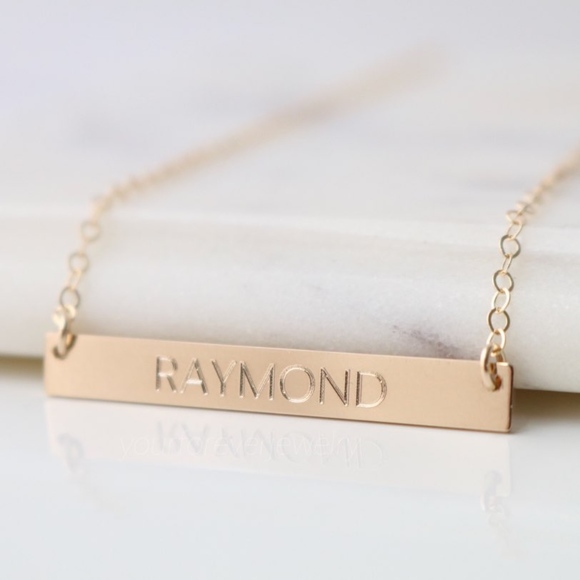 14K Gold Filled Engraved Name Bar Custom Necklace - Picture 1 of 6
